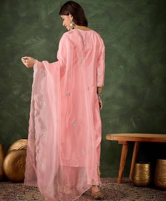 Pink color smart silk blend fabric designer embroidery work ceremonial kurta set 2