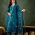 Teal blue color smart silk blend fabric embroidery work ceremonial kurta set