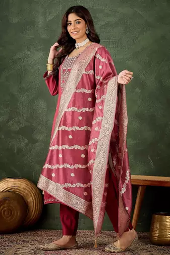 Maroon color smart viscosee rayon embroidery ceremonial kurta set