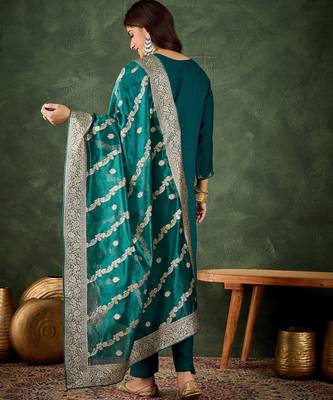 Rama color smart viscose rayon fabric designer embroidery work ceremonial kurta set 2