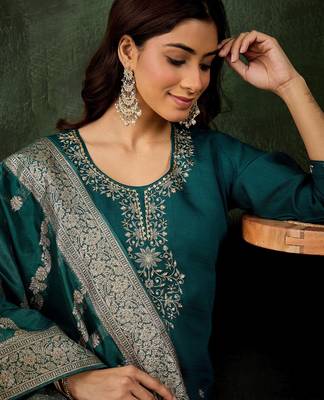 Rama color smart viscose rayon fabric designer embroidery work ceremonial kurta set 3