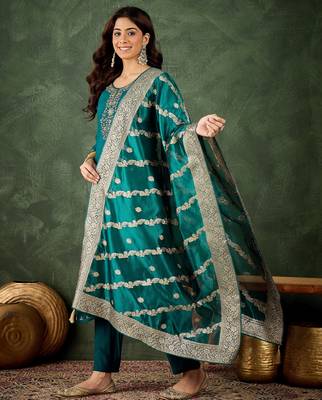Rama color smart viscose rayon fabric designer embroidery work ceremonial kurta set 4