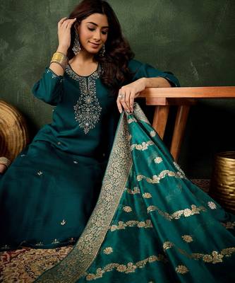 Rama color smart viscose rayon fabric designer embroidery work ceremonial kurta set 5