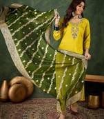 Lemon color smart viscose rayon fabric designer embroidery work ceremonial kurta set