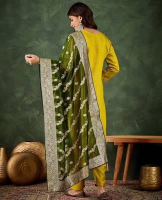Lemon color smart viscosee rayon fabric embroidery work ceremonial kurta set 2