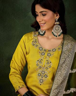 Lemon color smart viscosee rayon fabric embroidery work ceremonial kurta set 3