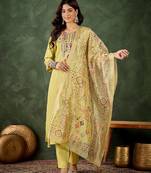 Yellow color smart silk blend fabric designer embroidery work ceremonial kurta set