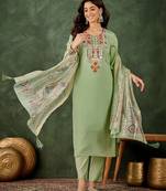Pista color smart silk blend fabric designer embroidery work ceremonial kurta set