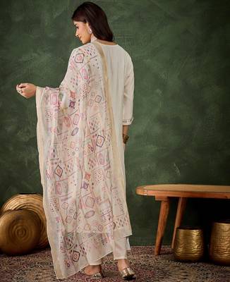 Off white color smart silk blend embroidery ceremonial kurta set 2