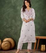 Lavender color roman silk blend ethnic kurta set for embroidered ceremonial looks