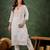 Peach color roman silk blend ethnic kurta set for embroidered ceremonial looks