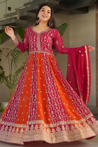 Pink color heavy wedding wear faux georgette sequins embroidered bridesmiad gown with dupatta
