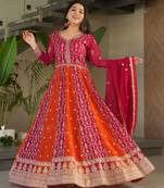 Pink color heavy wedding wear faux georgette sequins embroidered bridesmiad gown with dupatta
