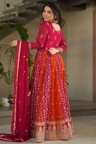 Pink color heavy wedding wear faux georgette sequins embroidered bridesmiad gown with dupatta