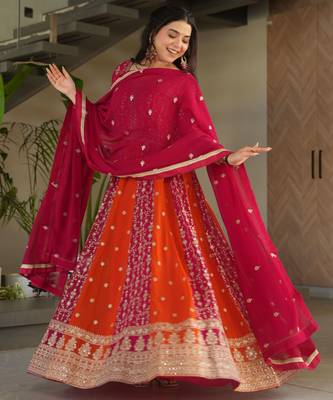 Pink color heavy wedding wear faux georgette sequins embroidered bridesmiad gown with dupatta 5