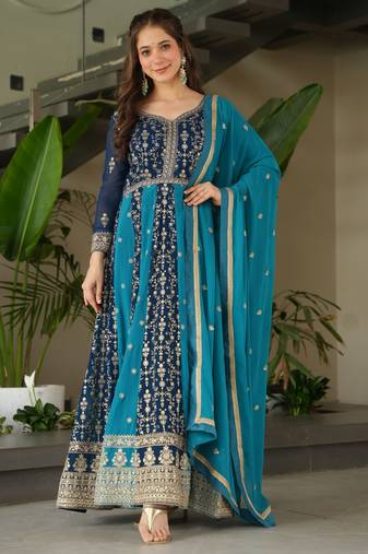 Rama color heavy wedding wear faux georgette sequins embroidered bridesmiad gown with dupatta