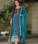 Rama color heavy wedding wear faux georgette sequins embroidered bridesmiad gown with dupatta