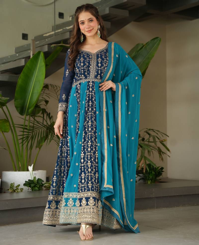 Rama color heavy wedding wear faux georgette sequins embroidered bridesmiad gown with dupatta