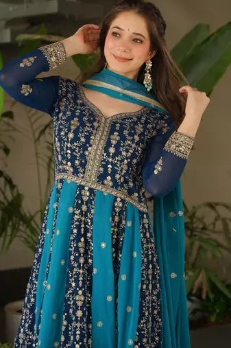 Rama color heavy wedding wear faux georgette sequins embroidered bridesmiad gown with dupatta