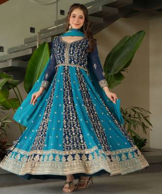 Rama color heavy wedding wear faux georgette sequins embroidered bridesmiad gown with dupatta 5