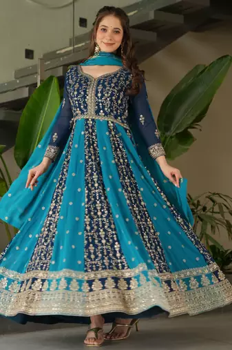 Rama color heavy wedding wear faux georgette sequins embroidered bridesmiad gown with dupatta