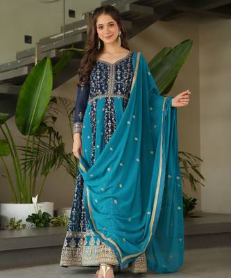 Rama color heavy wedding wear faux georgette sequins embroidered bridesmiad gown with dupatta 6