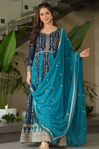 Rama color heavy wedding wear faux georgette sequins embroidered bridesmiad gown with dupatta