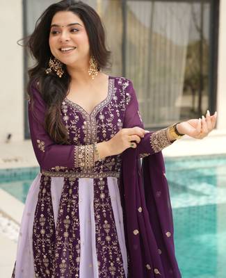 Wine color heavy wedding wear faux georgette sequins embroidered bridesmiad gown with dupatta 4