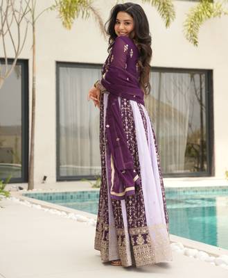 Wine color heavy wedding wear faux georgette sequins embroidered bridesmiad gown with dupatta 6