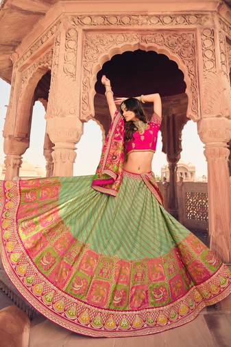 green traditional kanjivaram silk lehenga choli