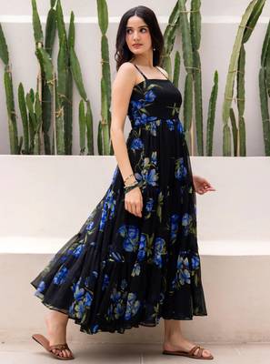 Black color beautiful faux georgett festive wear gown 2