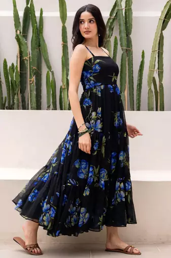 Black color beautiful faux georgett festive wear gown