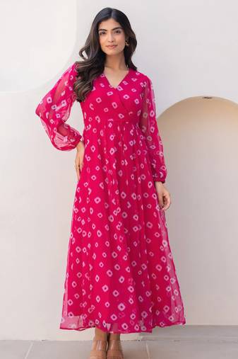 Pink color beautiful faux georgett fabric ethnic festive wear girlie gown