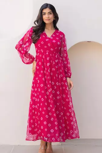 Pink color beautiful faux georgett fabric ethnic festive wear girlie gown