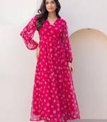 Pink color beautiful faux georgett fabric ethnic festive wear girlie gown
