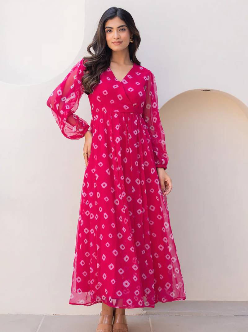 Pink color beautiful faux georgett fabric ethnic festive wear girlie gown