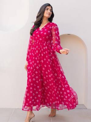 Pink color beautiful faux georgett festive wear gown 2
