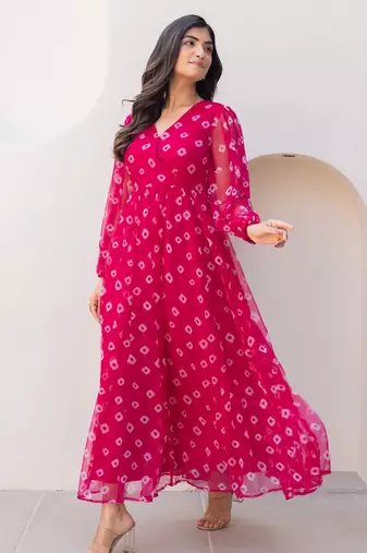 Pink color beautiful faux georgett festive wear gown