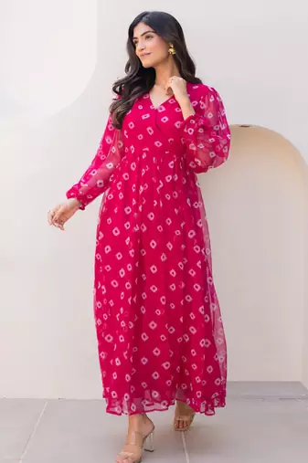 Pink color beautiful faux georgett festive wear gown