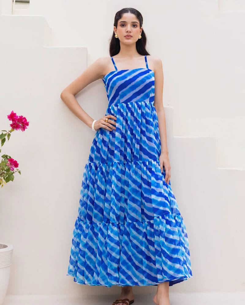 Blue color beautiful faux georgett fabric ethnic festive wear girlie gown