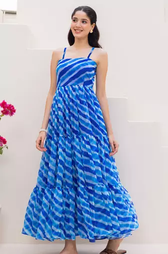 Blue color beautiful faux georgett festive wear gown