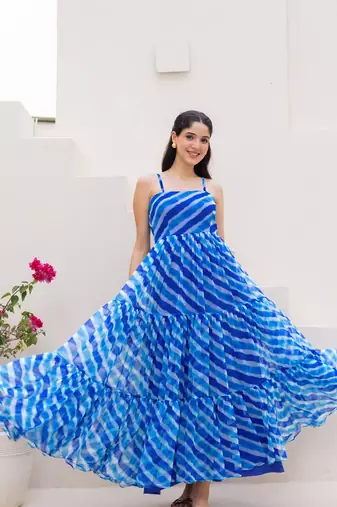 Blue color beautiful faux georgett festive wear gown