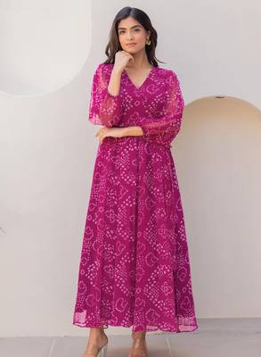 Magenta color beautiful faux georgett festive wear gown 1