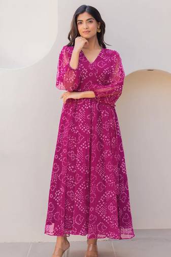 Magenta color beautiful faux georgett fabric ethnic festive wear girlie gown