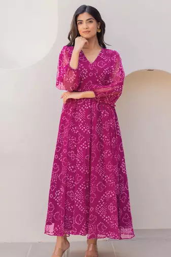 Magenta color beautiful faux georgett fabric ethnic festive wear girlie gown