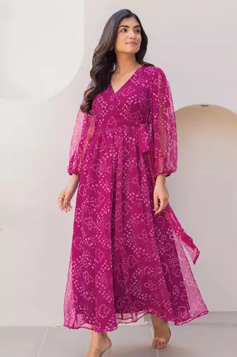 Magenta color beautiful faux georgett festive wear gown