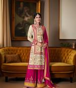 Pink color chinon fabric embroidered readymade suit for girls