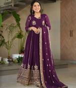 Purple color faux georgette fabric graceful ceremonial wear girlie trendy gown with dupatta