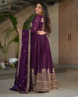 Purple color faux georgette graceful ceremonial wear trendy gown with dupatta 3