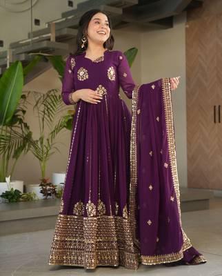 Purple color faux georgette graceful ceremonial wear trendy gown with dupatta 5